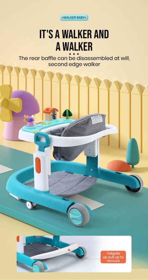 StarAndDaisy Elegant Multifunctional Baby Walker with Anti-rollover U-shaped Baby and Kids Walker with Toy Tray & Music System (Pink) - Image 13