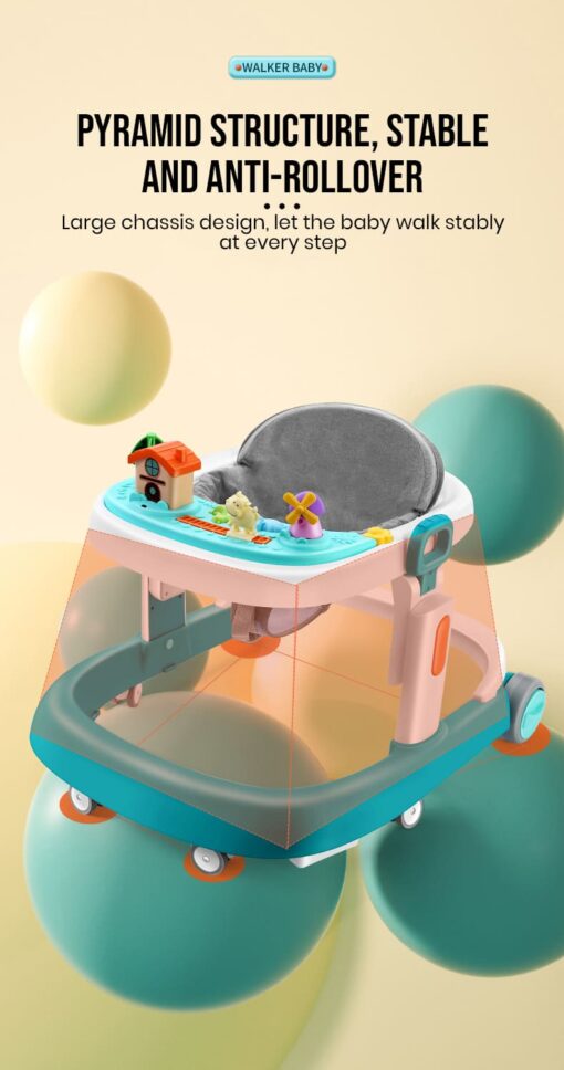 StarAndDaisy Elegant Multifunctional Baby Walker with Anti-rollover U-shaped Baby and Kids Walker with Toy Tray & Music System (Pink) - Image 4