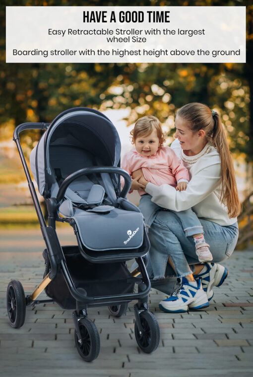 StarAndDaisy Cosmo Baby Stroller one press easy fold and large rear wheel, with Foot break, Foot Rest and basket for storage (Grey) - Image 4