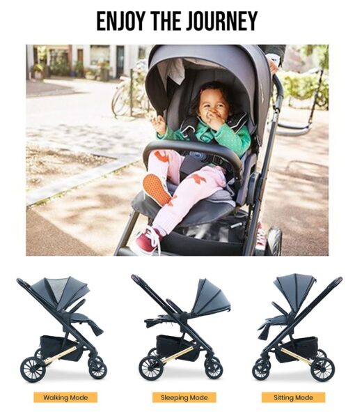 StarAndDaisy Cosmo Baby Stroller one press easy fold and large rear wheel, with Foot break, Foot Rest and basket for storage (Grey) - Image 5