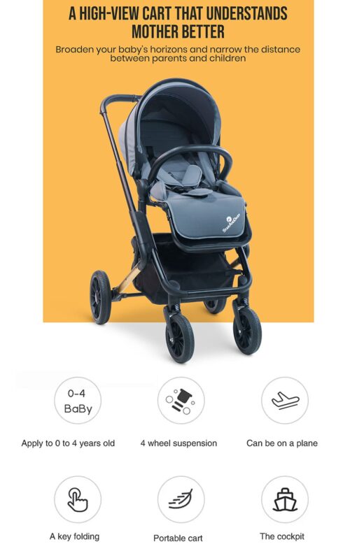 StarAndDaisy Cosmo Baby Stroller one press easy fold and large rear wheel, with Foot break, Foot Rest and basket for storage (Grey) - Image 6