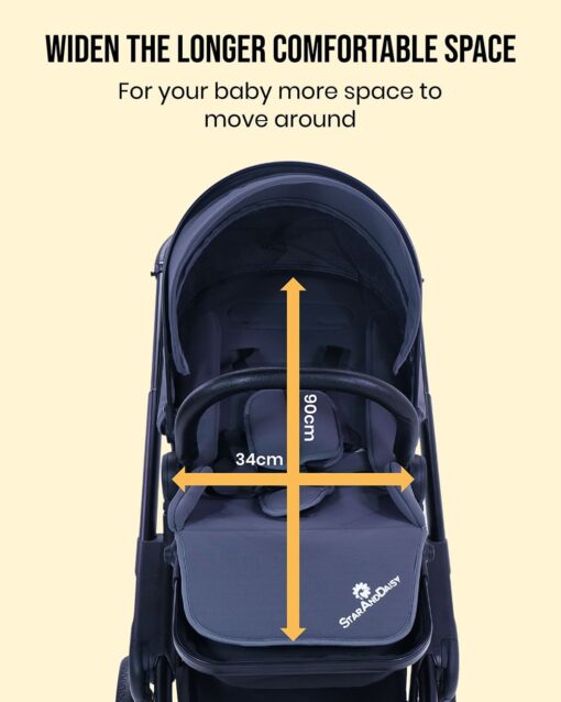 StarAndDaisy Cosmo Baby Stroller one press easy fold and large rear wheel, with Foot break, Foot Rest and basket for storage (Grey) - Image 9