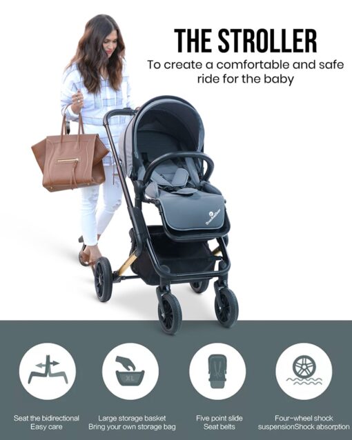 StarAndDaisy Cosmo Baby Stroller one press easy fold and large rear wheel, with Foot break, Foot Rest and basket for storage (Grey) - Image 10