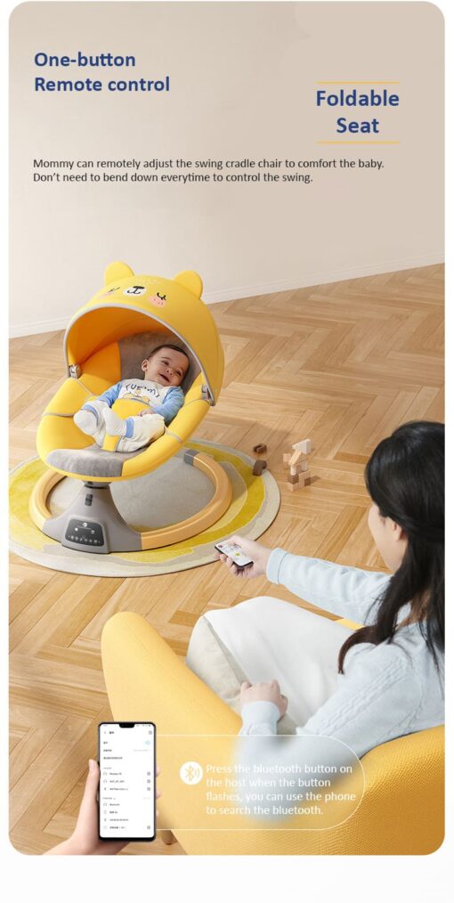 [Refurbished] StarAndDaisy 2-in-1 Premium Modern Automatic Electric Baby Swing Rocker Cradle with Detachable Dining Tray & Sunshade &  Mosquito Net, Baby Rocker with Smart Touch Panel & Bluetooth Enabled Music and Remote Control (Orange) - Image 10