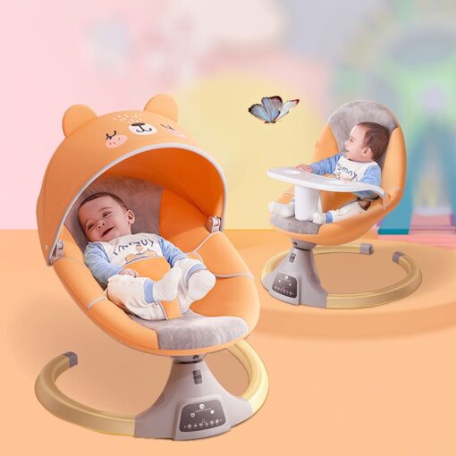 [Refurbished] StarAndDaisy 2-in-1 Premium Modern Automatic Electric Baby Swing Rocker Cradle with Detachable Dining Tray & Sunshade &  Mosquito Net, Baby Rocker with Smart Touch Panel & Bluetooth Enabled Music and Remote Control (Orange)