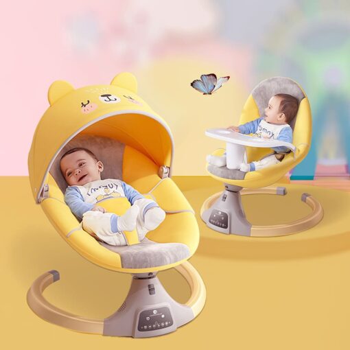 [Refurbished] StarAndDaisy 2-in-1 Premium Modern Automatic Electric Baby Swing Rocker Cradle with Detachable Dining Tray & Sunshade &  Mosquito Net, Baby Rocker with Smart Touch Panel & Bluetooth Enabled Music and Remote Control (Yellow)