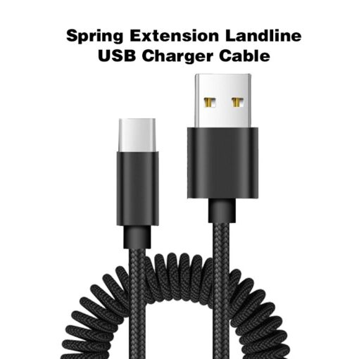 Yugao X-51 USB Cable Spring Extension Landline Charger Cord For iPhone XS 8 7 6 USB Type C Micro USB Data Fast Charging Mobile Phone Cable (Blank)
