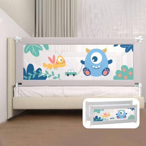 StarAndDaisy Elegant Heightened Bed Guardrail- With Lift, Snap Design, Seamless connection with mattress for newborn till 12 years (Grey | Pack Of 2 | 1.5 Meter)