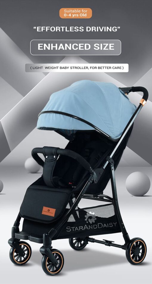 [Refurbished]  StarAndDaisy Mompush Lightweight Travel Luxury Stroller, Compact One-Hand Fold, Reclining Seat and XL Canopy, & Cup Holder (Blue) - Image 6
