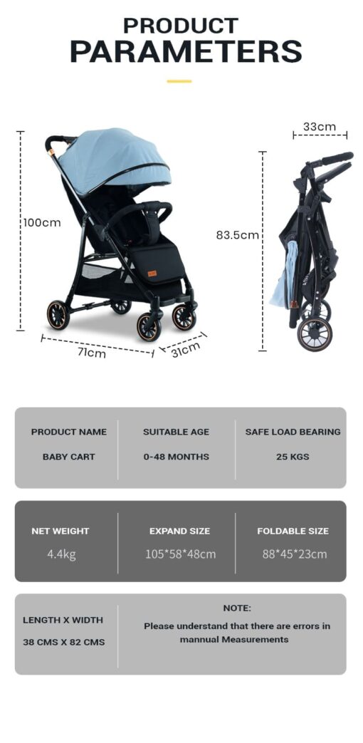 [Refurbished]  StarAndDaisy Mompush Lightweight Travel Luxury Stroller, Compact One-Hand Fold, Reclining Seat and XL Canopy, & Cup Holder (Blue) - Image 4