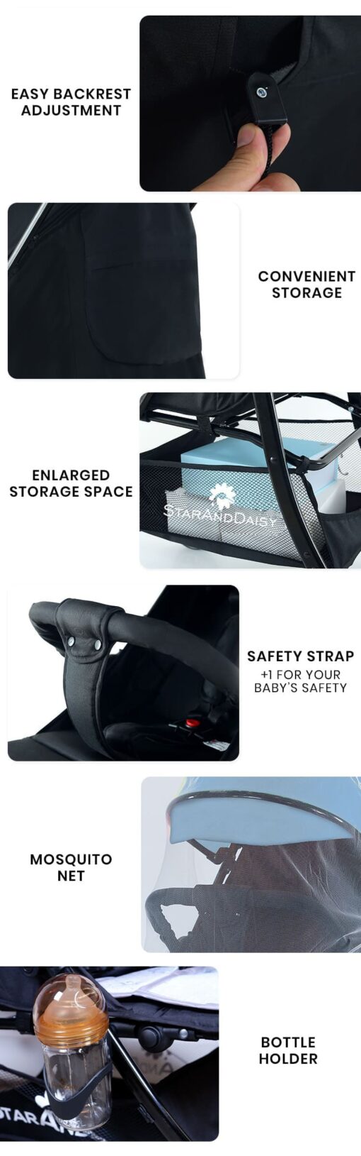 [Refurbished]  StarAndDaisy Mompush Lightweight Travel Luxury Stroller, Compact One-Hand Fold, Reclining Seat and XL Canopy, & Cup Holder (Blue) - Image 14