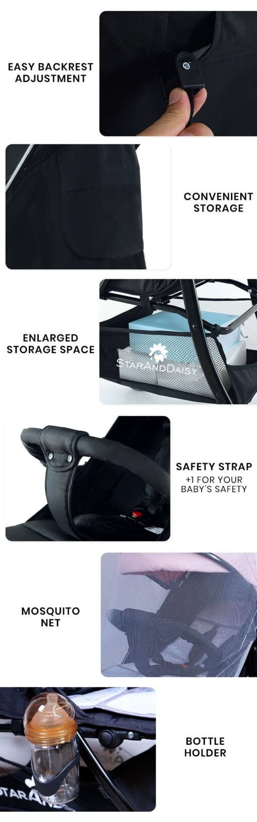 [Refurbished]  StarAndDaisy Mompush Lightweight Travel Luxury Stroller, Compact One-Hand Fold, Reclining Seat and XL Canopy, & Cup Holder (Graffiti) - Image 9