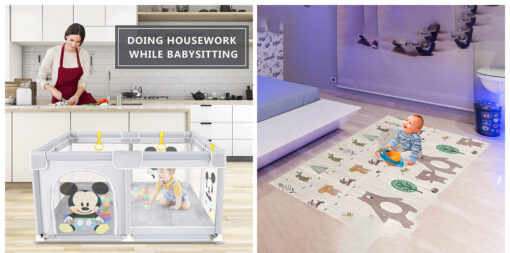 StarAndDaisy Combo Baby Playpen and Playmat , playmat with reversible design and assorted prints and Playpen for Kids with Smart Folding & Safety Lock  for Upto 4 Yr kid (  180*200 cm | 10mm ) - Image 2