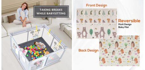 StarAndDaisy Combo Baby Playpen and Playmat , playmat with reversible design and assorted prints and Playpen for Kids with Smart Folding & Safety Lock  for Upto 4 Yr kid (  180*200 cm | 10mm ) - Image 3