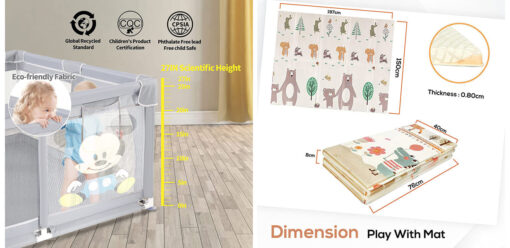 StarAndDaisy Combo Baby Playpen and Playmat , playmat with reversible design and assorted prints and Playpen for Kids with Smart Folding & Safety Lock  for Upto 4 Yr kid (  180*200 cm | 10mm ) - Image 6