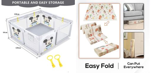 StarAndDaisy Combo Baby Playpen and Playmat , playmat with reversible design and assorted prints and Playpen for Kids with Smart Folding & Safety Lock  for Upto 4 Yr kid (  180*200 cm | 10mm ) - Image 8