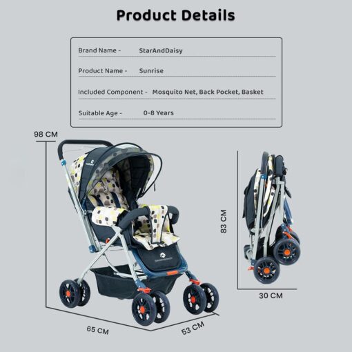 StarAndDaisy Sunrise Baby Stroller and Pram with Extended Mosquito Net and Ultra Soft Cushions & Reversible Handlebar - Image 8