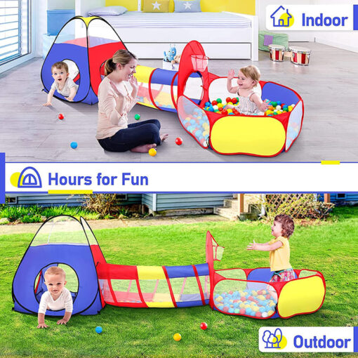3-In-1 Multi Colour Ball Poll Tent Play Tent for Kids, Activity Play Tent, Foldable Indoor Outdoor Tent for Kids - Image 5