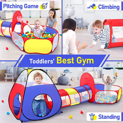 3-In-1 Multi Colour Ball Poll Tent Play Tent for Kids, Activity Play Tent, Foldable Indoor Outdoor Tent for Kids - Image 6