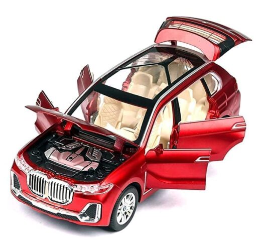Diecast Metal Pullback Mini Toy Car for Kids with Openable Doors & Light, Music, Toys for Kids & Boys (BMW 1:24 X7 Red) - Image 2