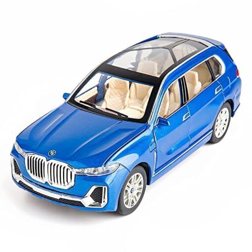 Diecast Metal Pullback Mini bmw Toy Car for Kids with Openable Doors & Light, Music, Toys for Kids & Boys (BMW 1:24 X7 Blue)