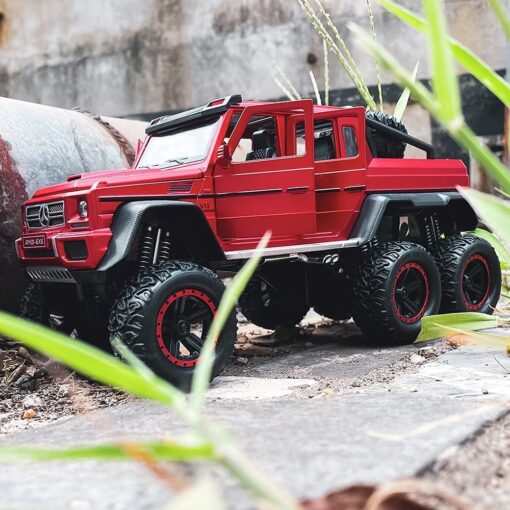 Auto Toy Car for Kids - Diecast Exclusive Metal Pull Back Car Scale Model with Sound & Light, Mini Auto Toys for Kids (1:24 AMG 6x6 - Red) - Image 7