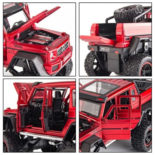 Auto Toy Car for Kids - Diecast Exclusive Metal Pull Back Car Scale Model with Sound & Light, Mini Auto Toys for Kids (1:24 AMG 6x6 - Red) - Image 2