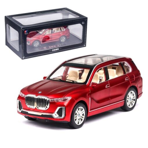 Diecast Metal Pullback Mini Toy Car for Kids with Openable Doors & Light, Music, Toys for Kids & Boys (BMW 1:24 X7 Red)