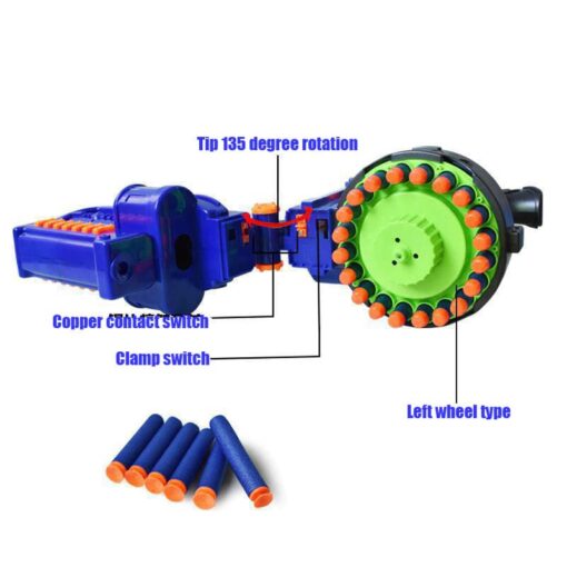 New Kid Toy Battery Operated Crazy Machine Gun Blaster with 40 Foam Bullets (Blue) - Image 3