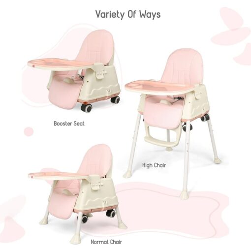 StarAndDaisy 4 in 1 Comfort High Chair for Baby & Kids - Convertible Booster Seat with Detachable Food Tray - Pink - Image 3