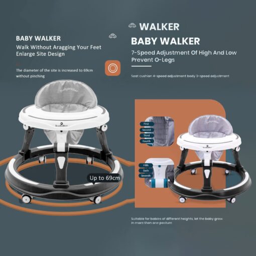 StarAndDaisy Baby Walker with Height Adjustment for 6-18 Months - without Toy Tray -Black - Image 2