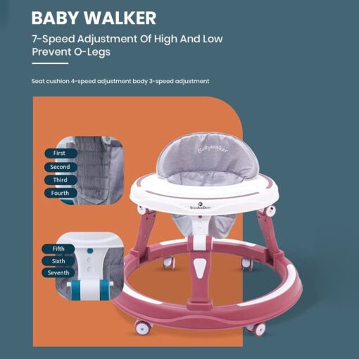 StarAndDaisy Baby Walker with Adjustable Height for 6-18 Months, without Toy Tray - Red - Image 2