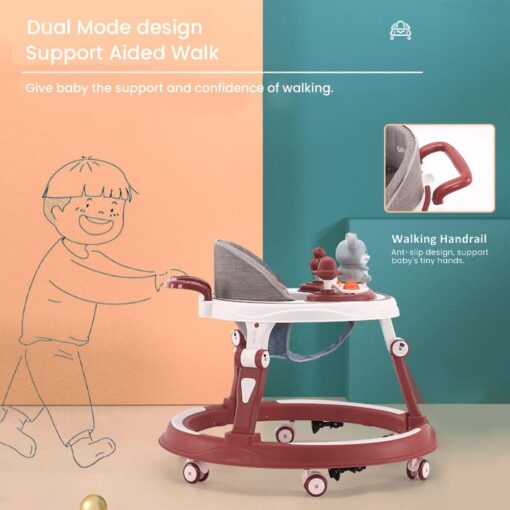 StarAndDaisy Baby Walker with Adjustable Height for 6-18 Months, without Toy Tray - Red - Image 3