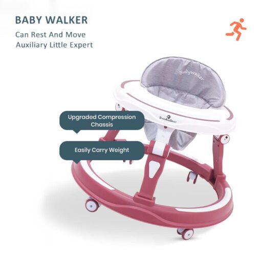 StarAndDaisy Baby Walker with Adjustable Height for 6-18 Months, without Toy Tray - Red - Image 7