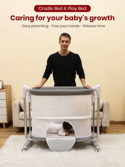 StarAndDaisy 4 in 1 Lynux Baby Crib converted into Playpen, Cradle, Bed Cum Cot with Height Adjustments, Breathable Net, Adjustable Portable Crib for Infant/Baby Multifunctional Crib - Image 12