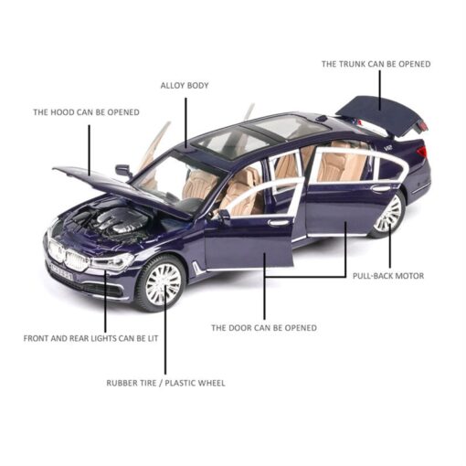 XLG 1:24 Diecast Metal Model Cars Light Pullback Scale Model Cars (BMW 760LI | M929G-1) - Image 2