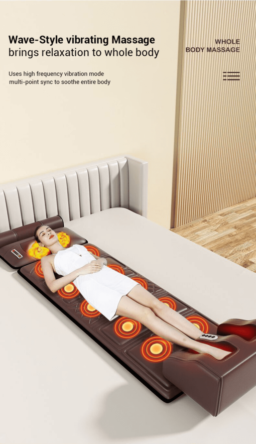 StarAndDaisy 4D Heated Massage Mat with 20 Neck Shiatsu Kneading Heads Body Relieving Back & Leg Pain with Foot Massager (Brown) - Image 8