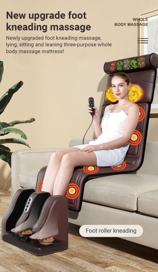 StarAndDaisy 4D Heated Massage Mat with 20 Neck Shiatsu Kneading Heads Body Relieving Back & Leg Pain with Foot Massager (Brown) - Image 11