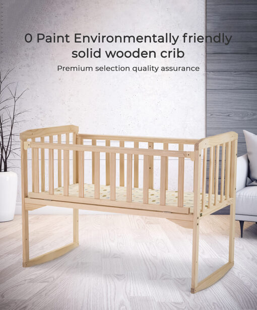 StarAndDaisy Aristocratic Multifunctional Wooden Cot Crib For Baby, Baby Swing Bedside sleeper Children’s Bed With Rollers, Good Sleep Newborn Baby Bed Natural Wood - Image 2