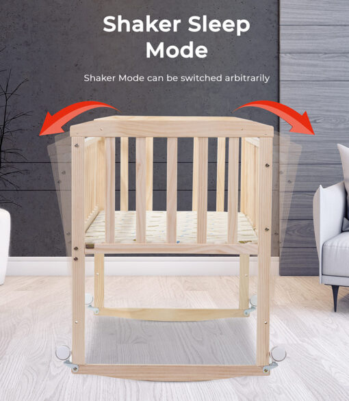 StarAndDaisy Aristocratic Multifunctional Wooden Cot Crib For Baby, Baby Swing Bedside sleeper Children’s Bed With Rollers, Good Sleep Newborn Baby Bed Natural Wood - Image 4