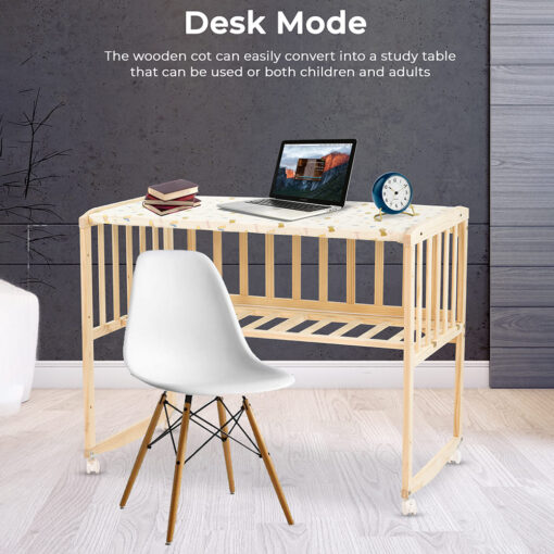 StarAndDaisy Aristocratic Multifunctional Wooden Cot Crib For Baby, Baby Swing Bedside sleeper Children’s Bed With Rollers, Good Sleep Newborn Baby Bed Natural Wood - Image 5