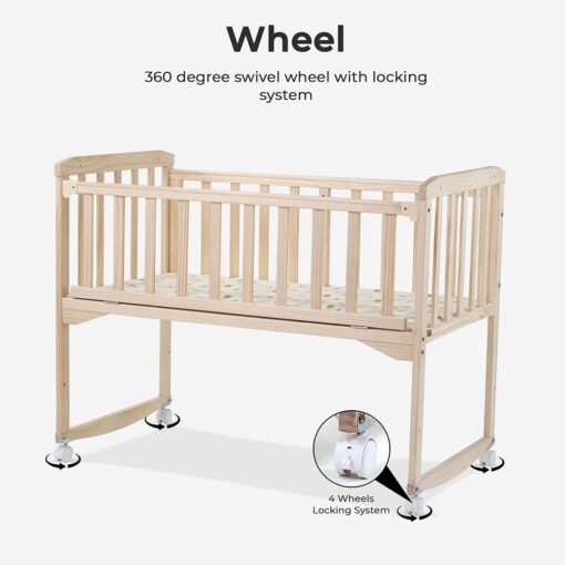 StarAndDaisy Aristocratic Multifunctional Wooden Cot Crib For Baby, Baby Swing Bedside sleeper Children’s Bed With Rollers, Good Sleep Newborn Baby Bed Natural Wood - Image 8