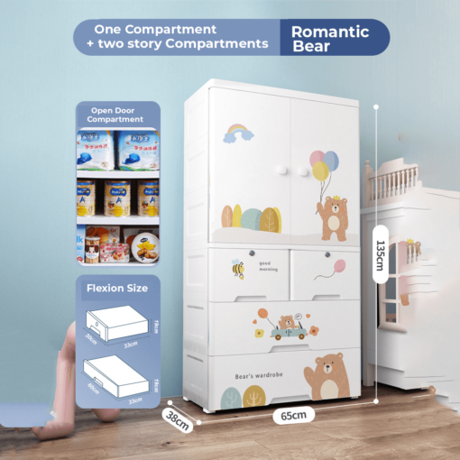 [Pre-Order] StarAndDaisy Kids Wardrobe Storage Convertible/Collapsible Almirah - Romantic Bear (H-135cm x W-65cm x D-38cm | 6524-B) [Delivery Starts on: 10/Oct/2024] - Image 7