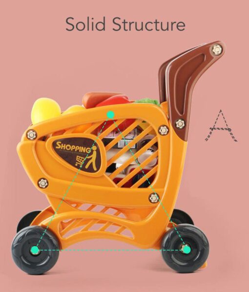 Supermarket Trolley Pretend Play Toys Kids Role Push Shop Store Shopping Cart Cashier Cooking (42 Pcs. Accessories) - Image 3