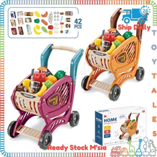 Supermarket Trolley Pretend Play Toys Kids Role Push Shop Store Shopping Cart Cashier Cooking (42 Pcs. Accessories) - Image 7