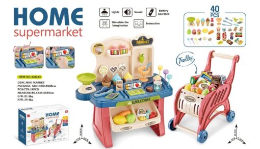 Supermarket Trolley Pretend Play Toys Kids Role Push Shop Store Shopping Cart Cashier Cooking (40 Pcs. Accessories) - Image 5