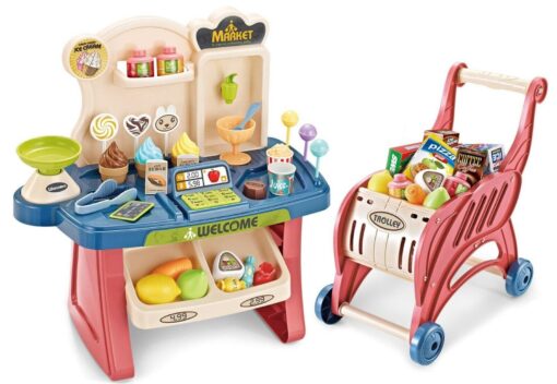 Supermarket Trolley Pretend Play Toys Kids Role Push Shop Store Shopping Cart Cashier Cooking (40 Pcs. Accessories) - Image 6
