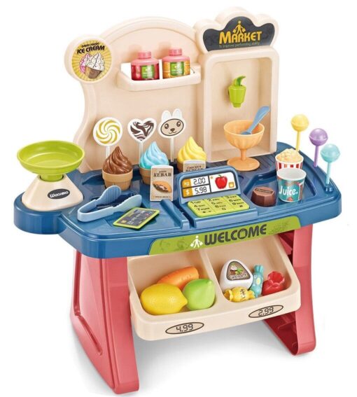 Supermarket Trolley Pretend Play Toys Kids Role Push Shop Store Shopping Cart Cashier Cooking (40 Pcs. Accessories) - Image 7