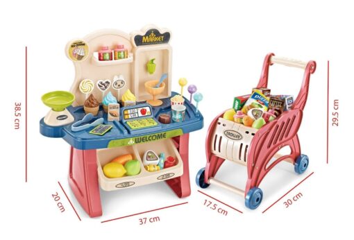 Supermarket Trolley Pretend Play Toys Kids Role Push Shop Store Shopping Cart Cashier Cooking (40 Pcs. Accessories) - Image 8
