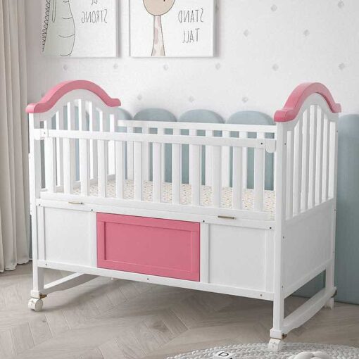 StarAndDaisy Sweet Dream Baby Cot Bed with Swing Mode & Huge Storage Box (Pink)